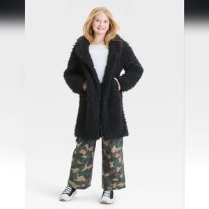 Girls' Long Faux Fur Jacket - art class Black L